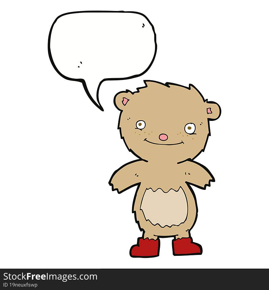 Cartoon Teddy Bear Wearing Boots With Speech Bubble