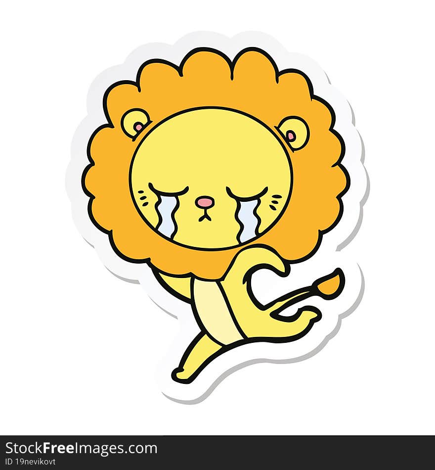 sticker of a crying cartoon lion