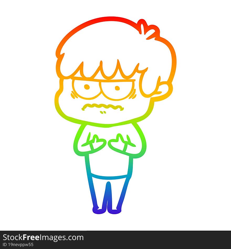 rainbow gradient line drawing annoyed cartoon boy