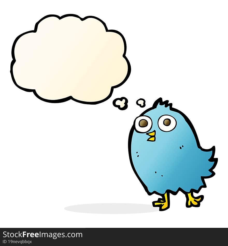 cartoon happy bird with thought bubble