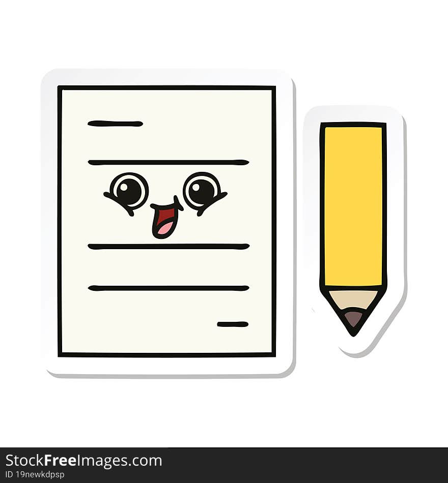 Sticker Of A Cute Cartoon Test Paper