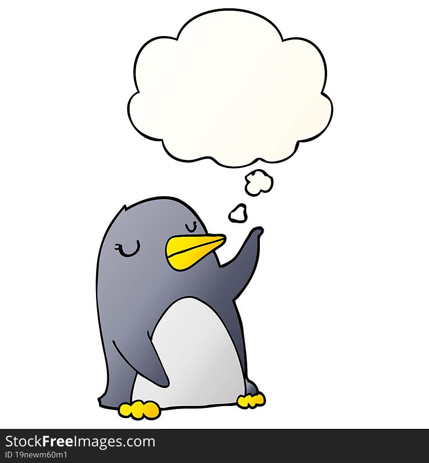 cartoon penguin and thought bubble in smooth gradient style