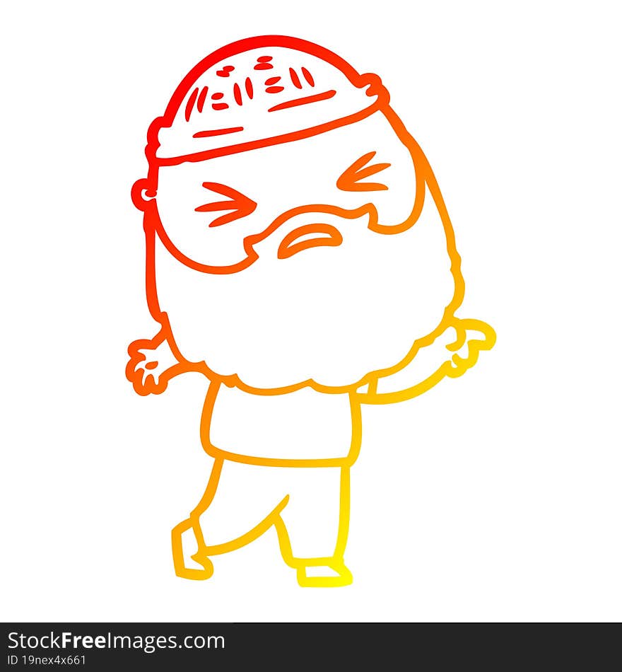 warm gradient line drawing cartoon man with beard