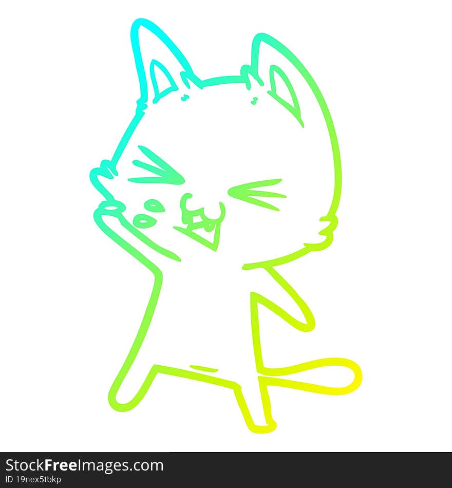 cold gradient line drawing cartoon cat hissing