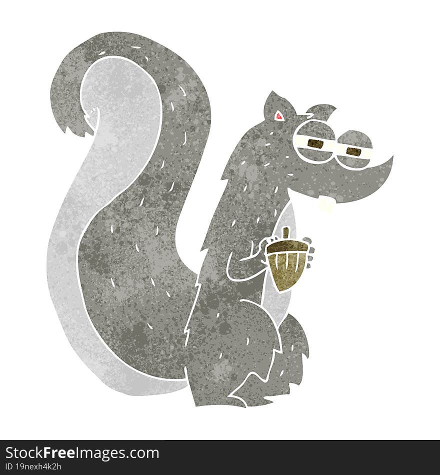 freehand retro cartoon squirrel with nut