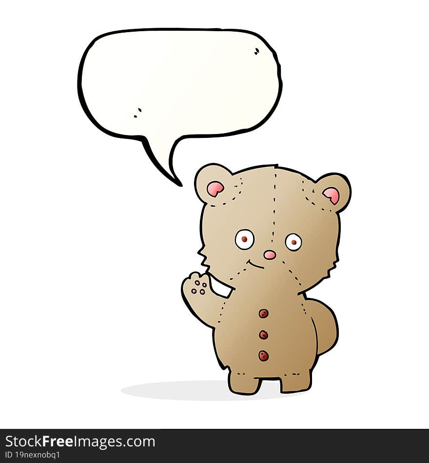 cartoon teddy bear waving with speech bubble