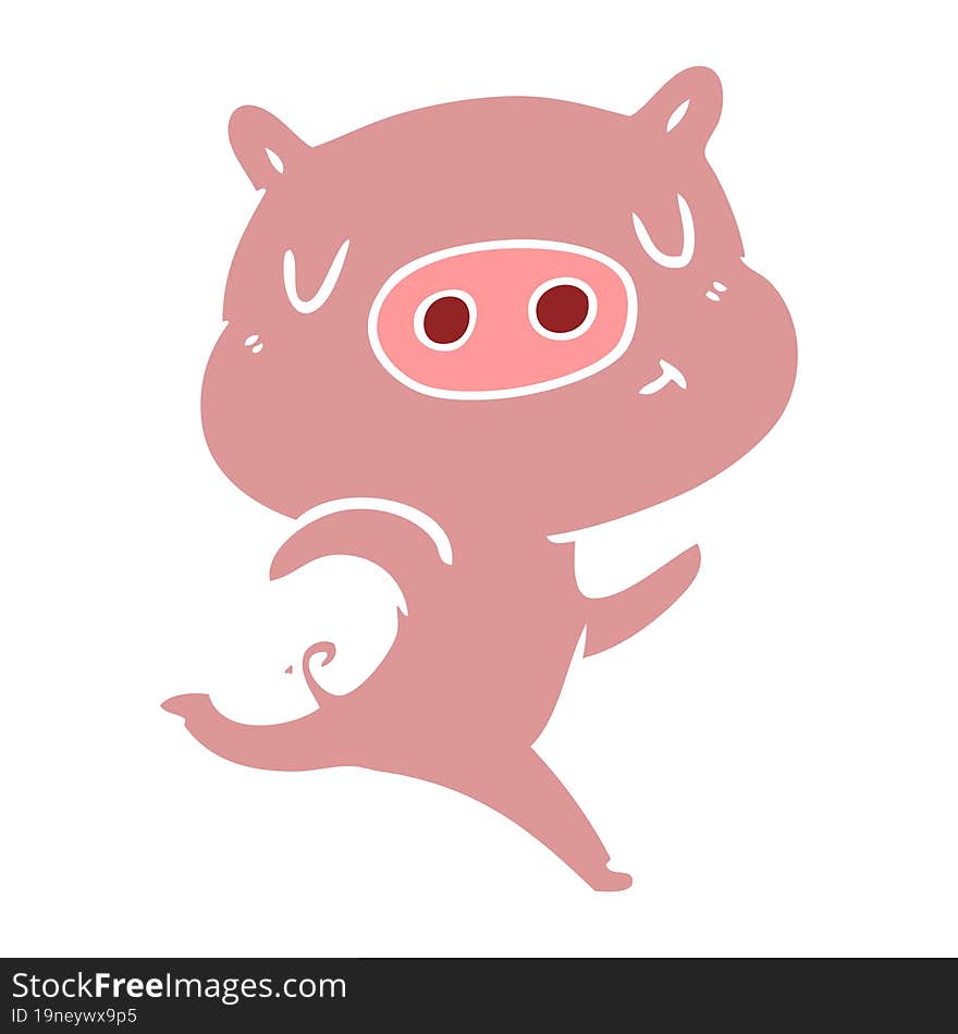 flat color style cartoon content pig running