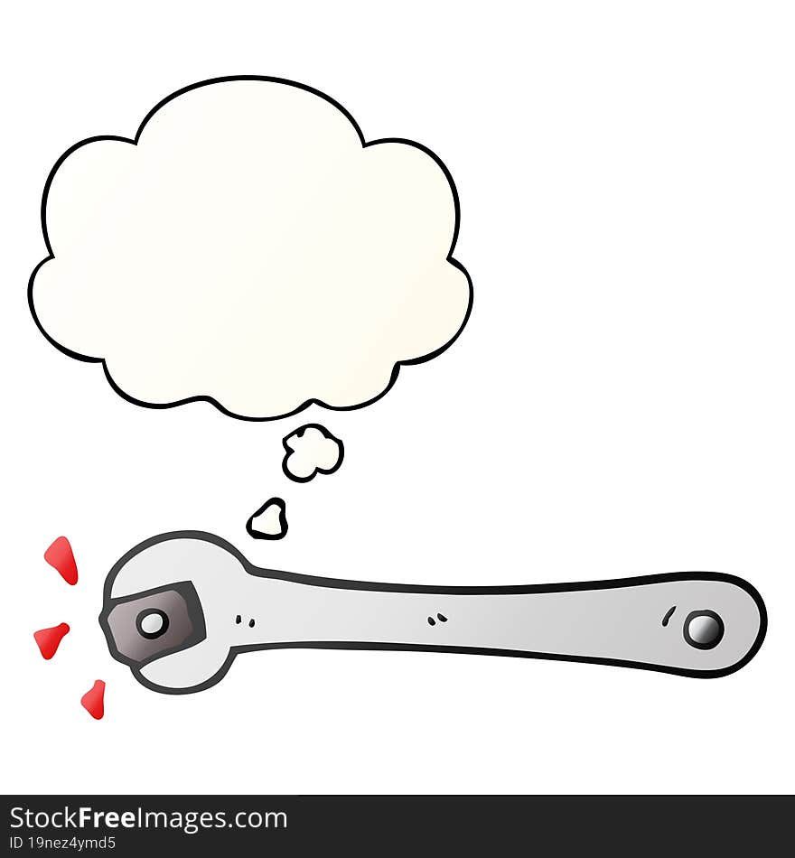 cartoon spanner turning nut and thought bubble in smooth gradient style