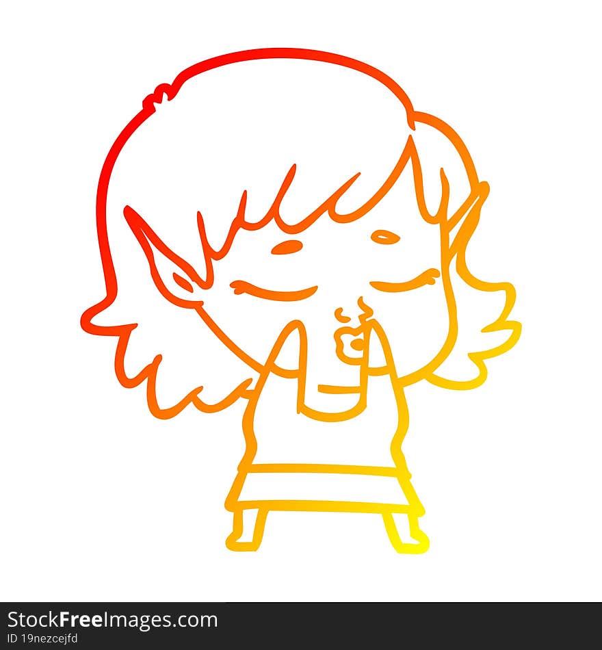 warm gradient line drawing pretty cartoon elf girl