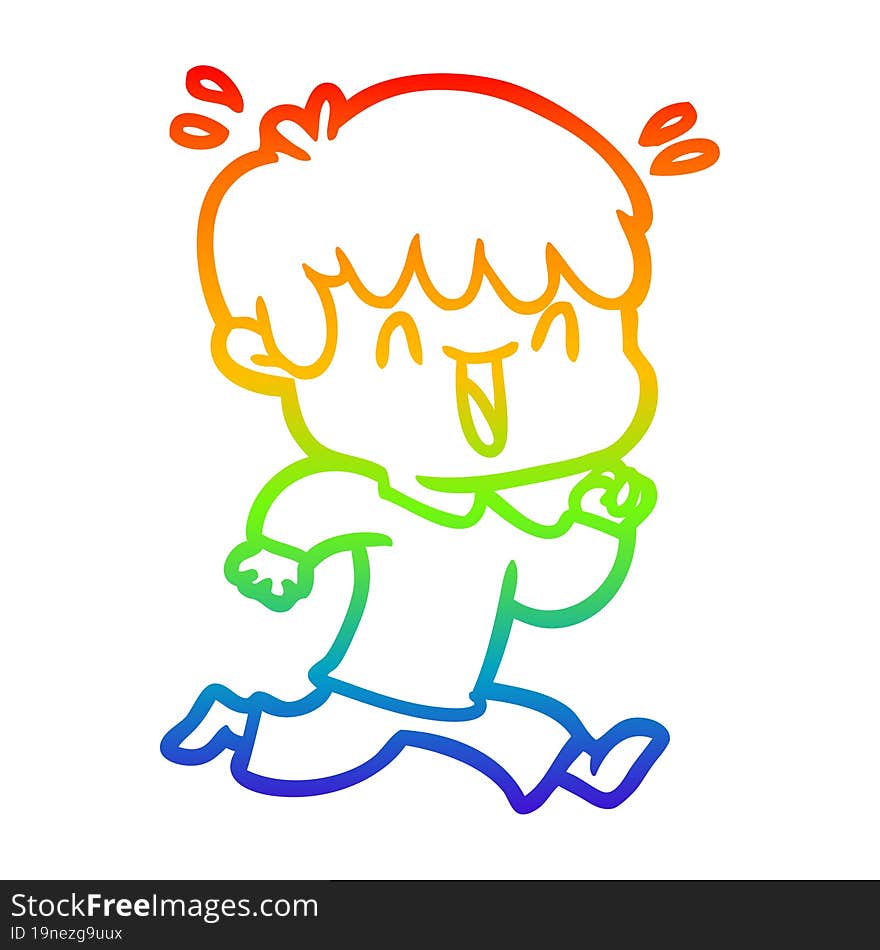 Rainbow Gradient Line Drawing Cartoon Laughing Boy