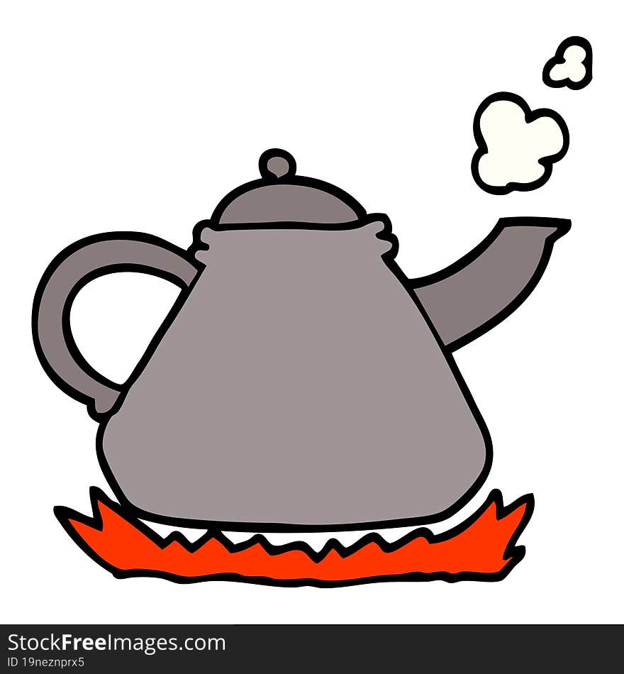 Hand Drawn Doodle Style Cartoon Kettle On Stove