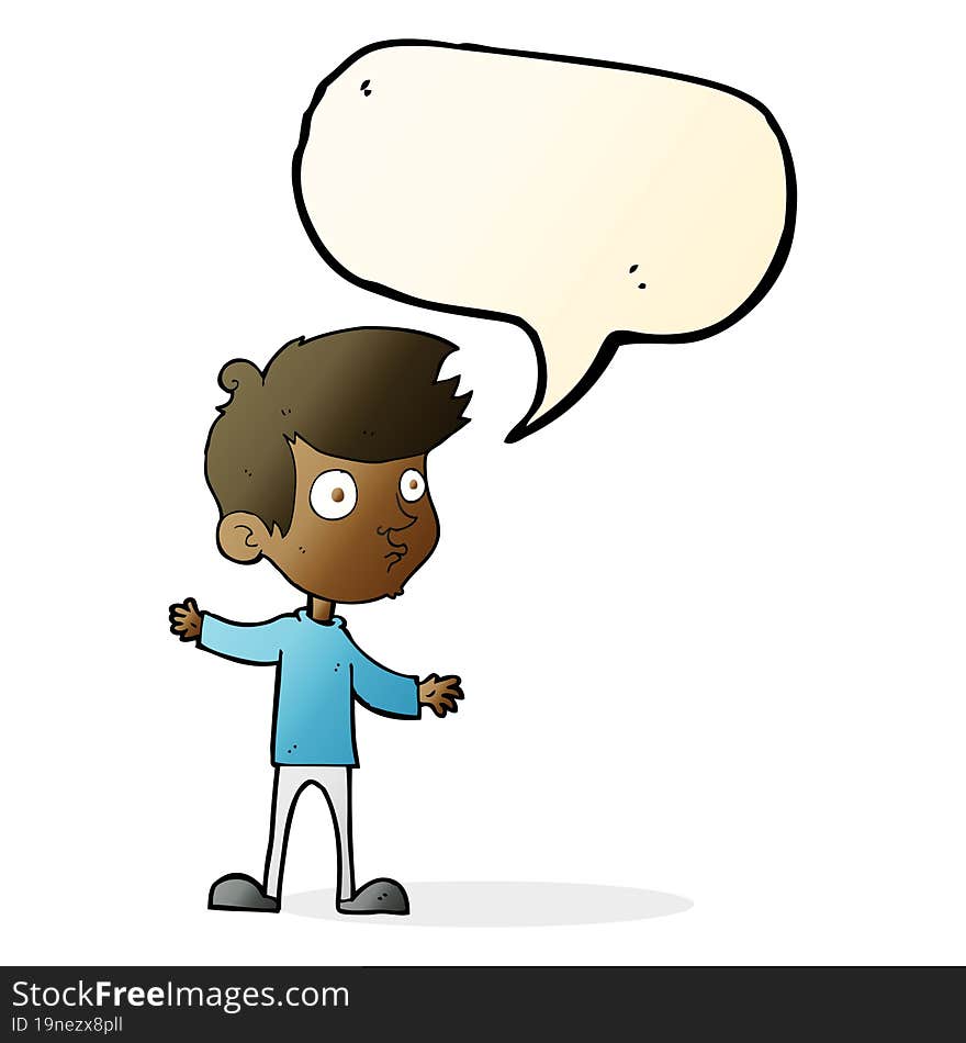 cartoon curious boy with speech bubble