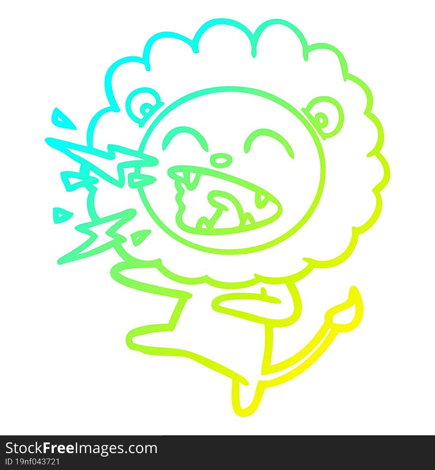 cold gradient line drawing cartoon roaring lion