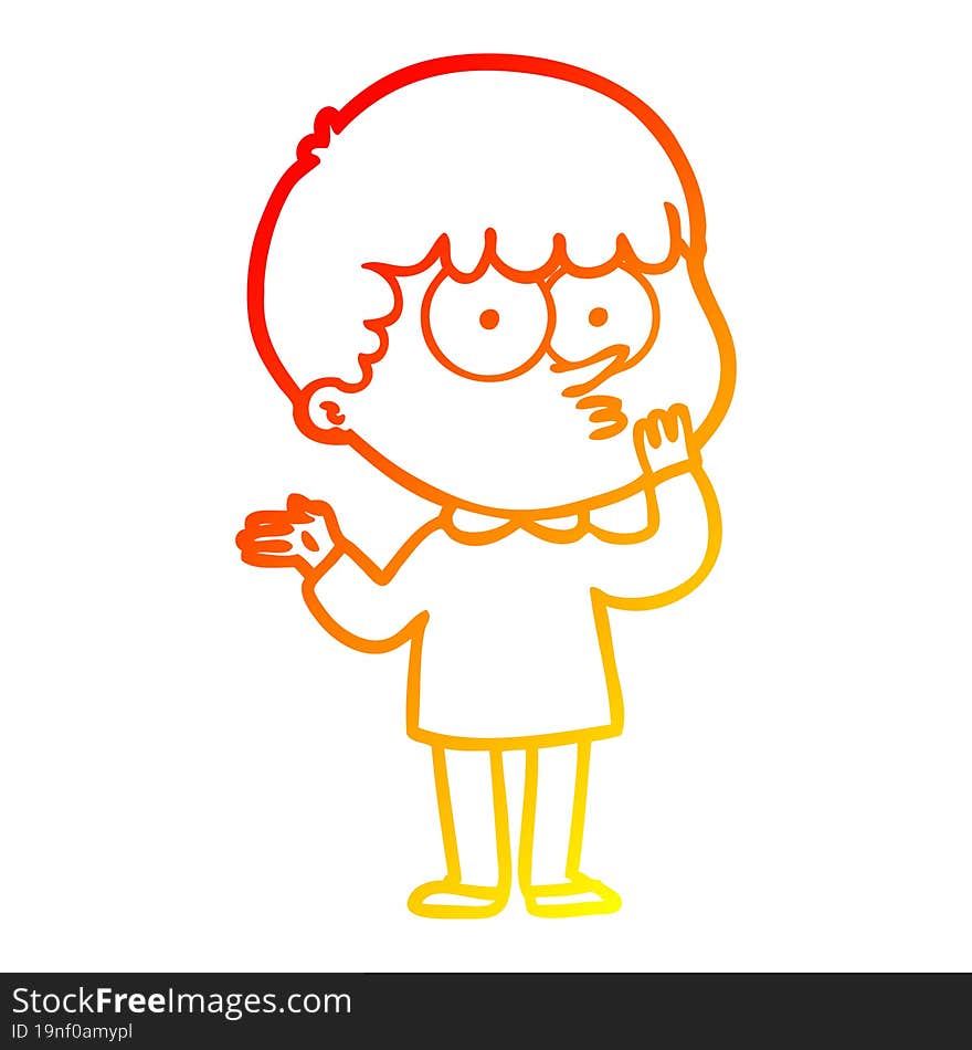 warm gradient line drawing cartoon curious boy