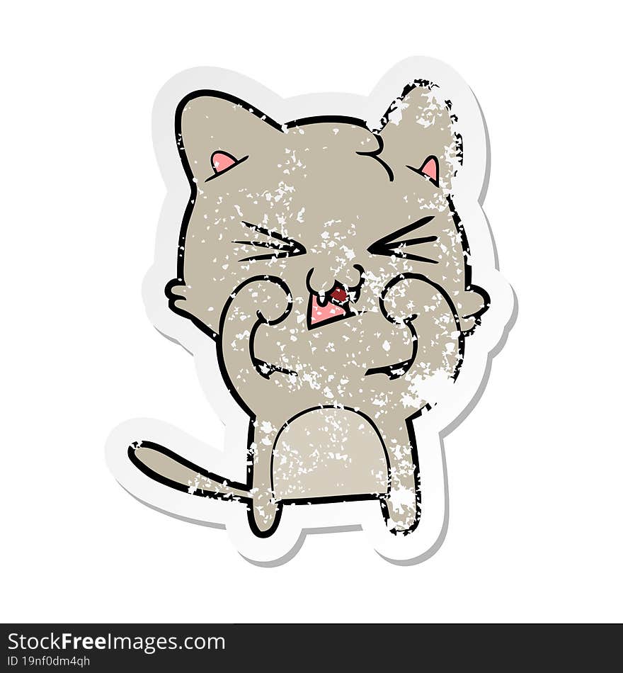 Distressed Sticker Of A Cartoon Hissing Cat