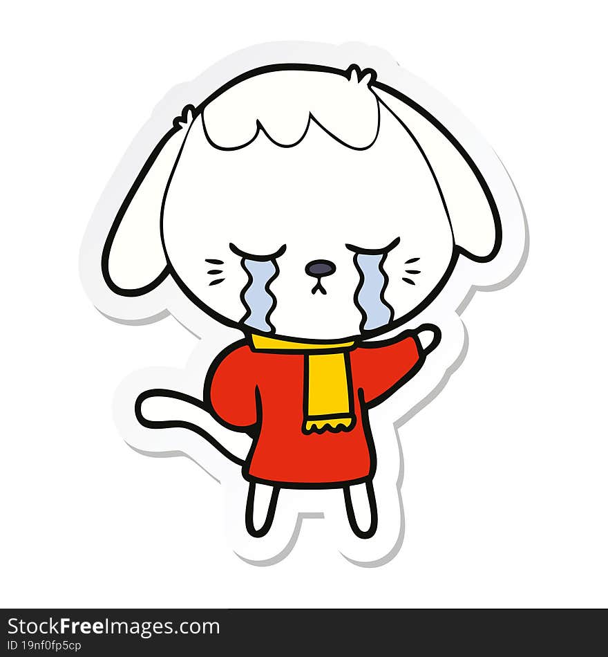 sticker of a cute puppy crying cartoon