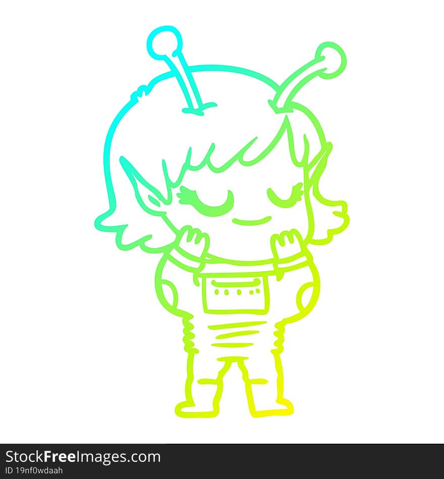 cold gradient line drawing smiling alien girl cartoon