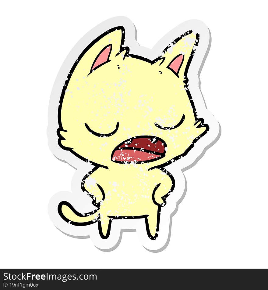 Distressed Sticker Of A Talking Cat Cartoon