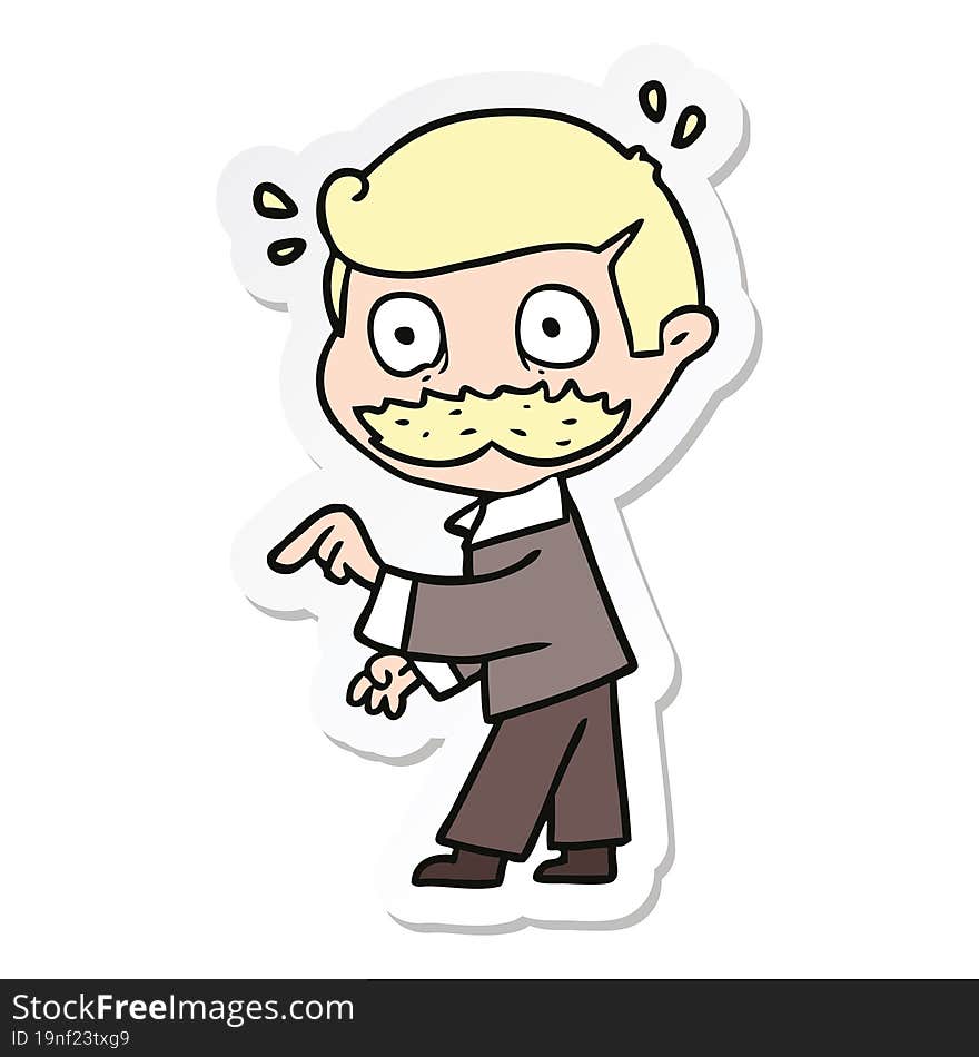 sticker of a cartoon man with mustache making a point