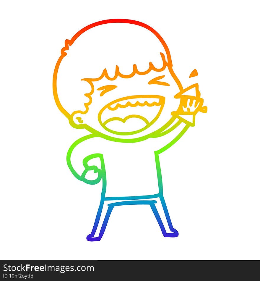 rainbow gradient line drawing of a cartoon laughing man