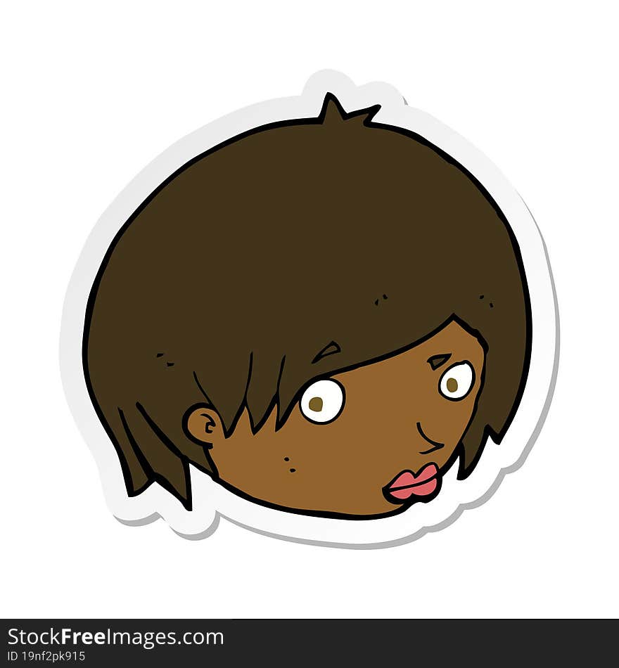 sticker of a cartoon female face with raised eyebrow