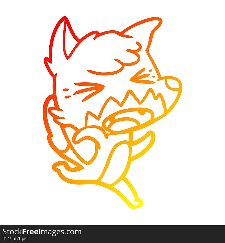 warm gradient line drawing angry cartoon fox running