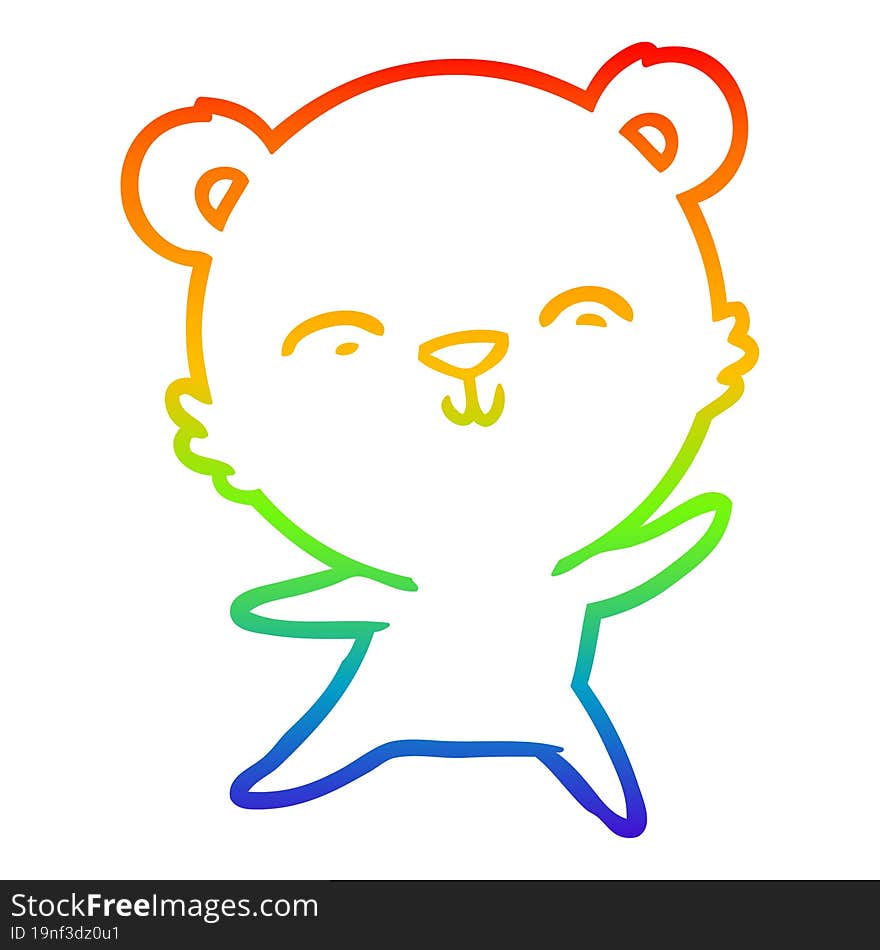 rainbow gradient line drawing of a happy cartoon polar bear dancing