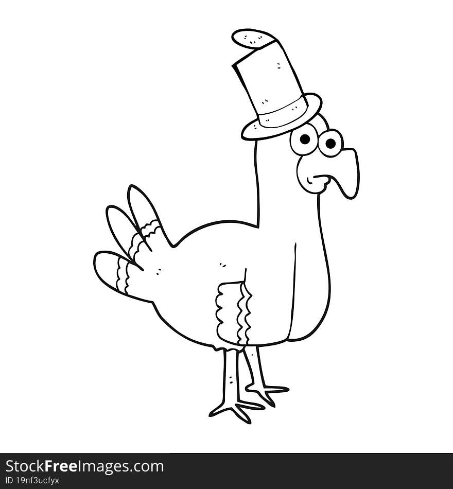 Black And White Cartoon Bird Wearing Top Hat