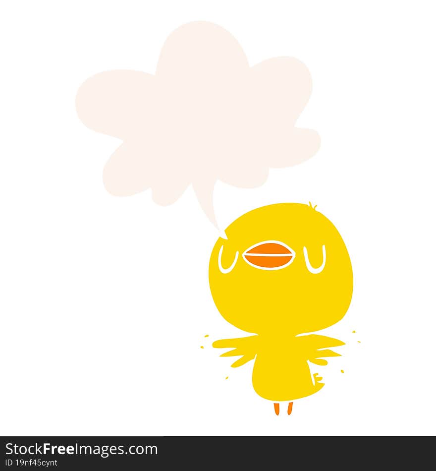 cute cartoon chick flapping wings and speech bubble in retro style