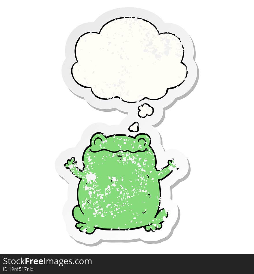 cartoon toad and thought bubble as a distressed worn sticker