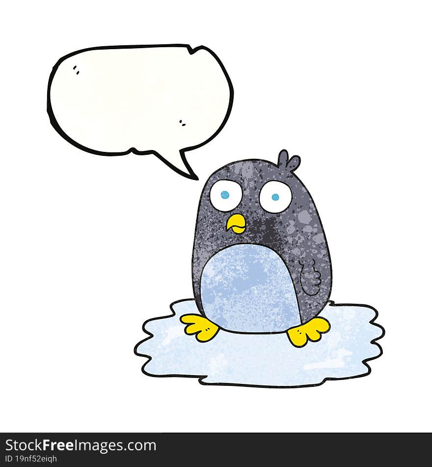 speech bubble textured cartoon penguin on ice