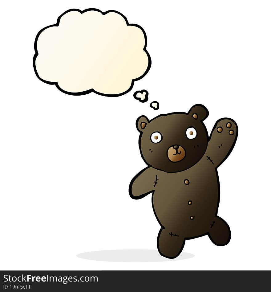 cartoon cute black teddy bear with thought bubble