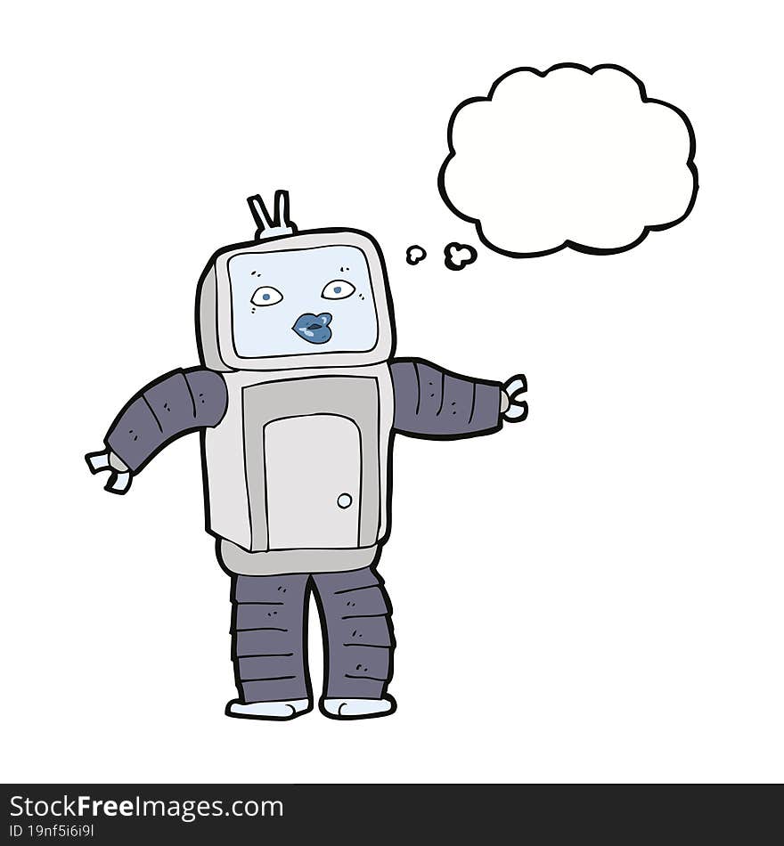 funny cartoon robot with thought bubble