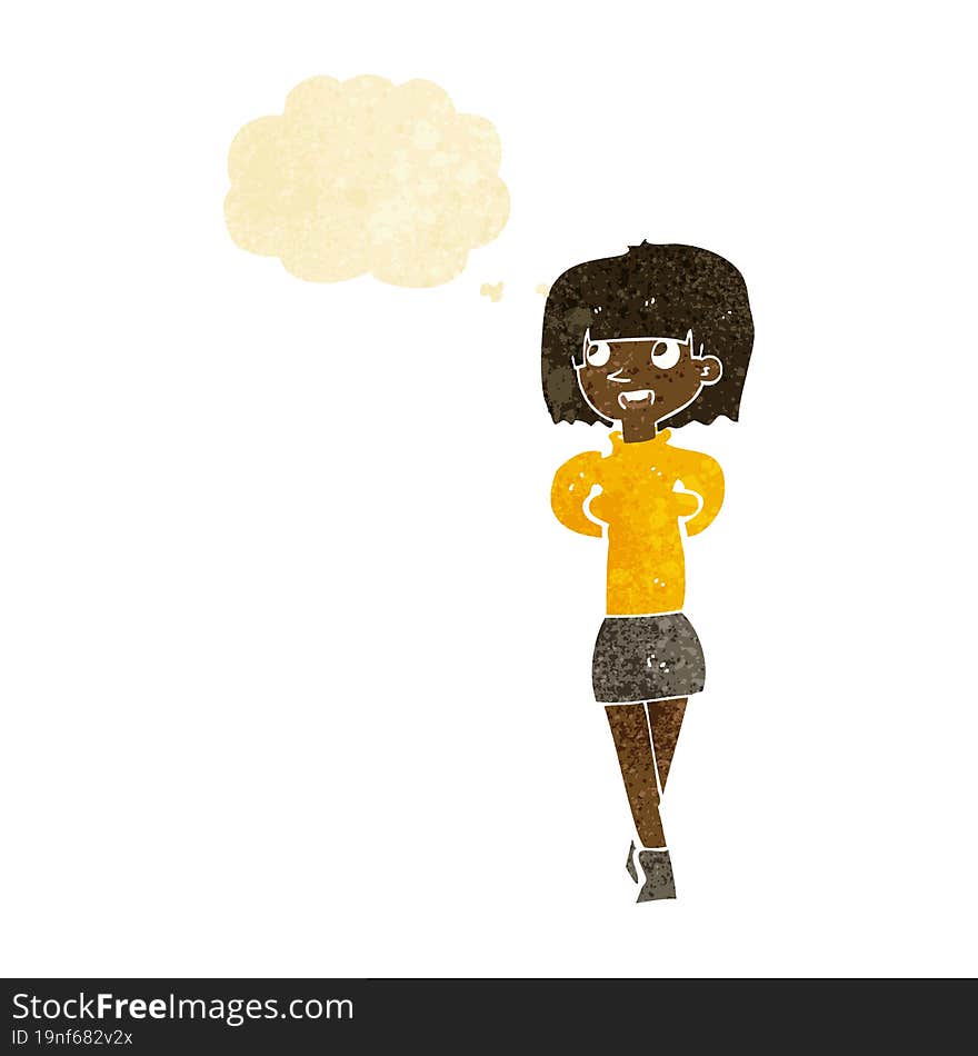 Cartoon Happy Woman With Thought Bubble