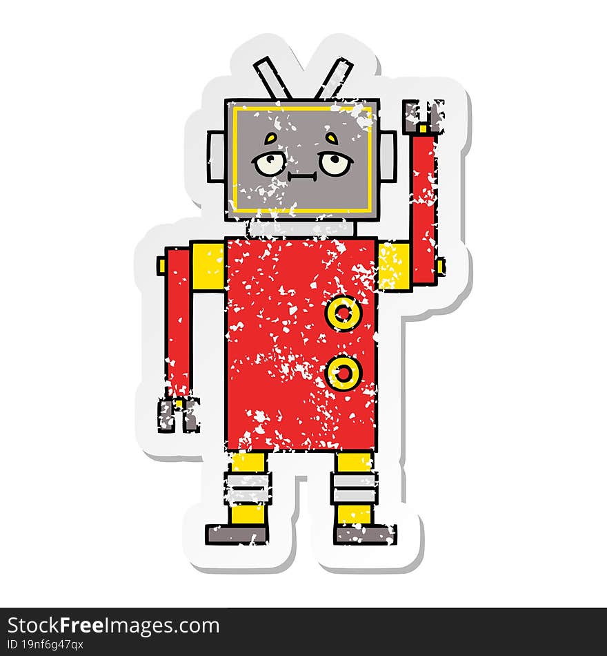 Distressed Sticker Of A Cute Cartoon Robot