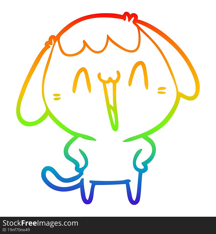 rainbow gradient line drawing of a cute cartoon dog