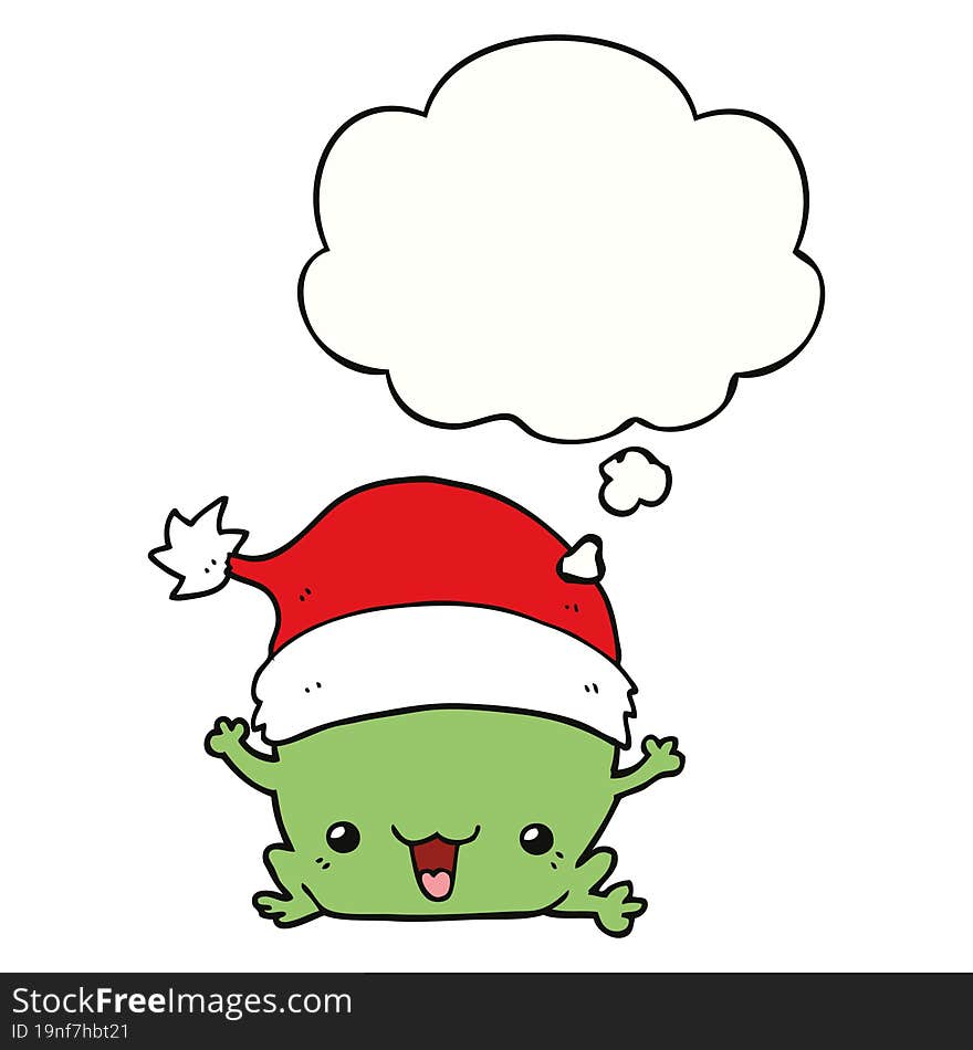 cute cartoon christmas frog and thought bubble