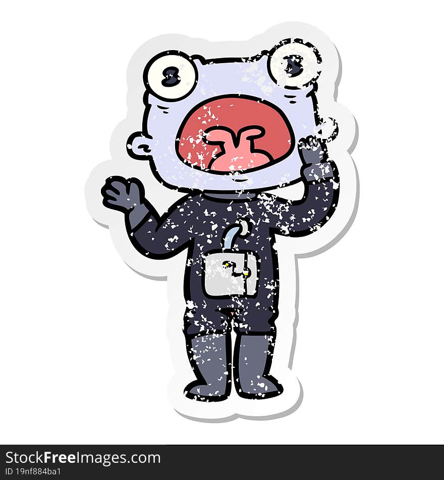 Distressed Sticker Of A Cartoon Weird Alien Communicating