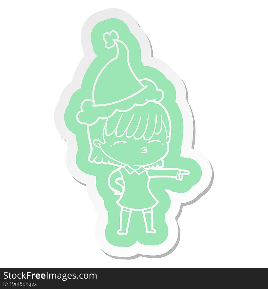 quirky cartoon  sticker of a woman wearing santa hat