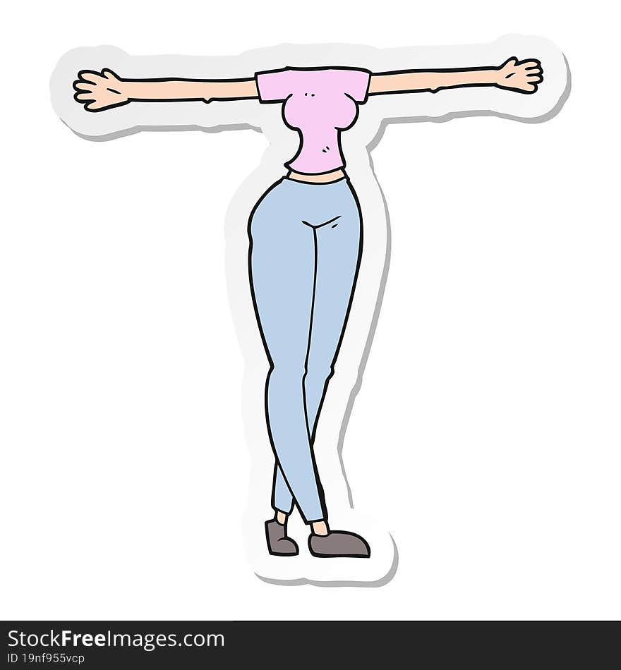 Sticker Of A Cartoon Female Body With Wide Arms