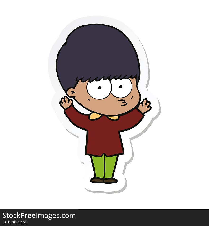 sticker of a nervous cartoon boy