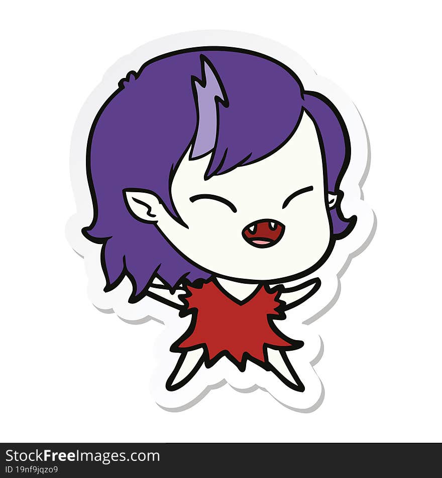 sticker of a cartoon laughing vampire girl