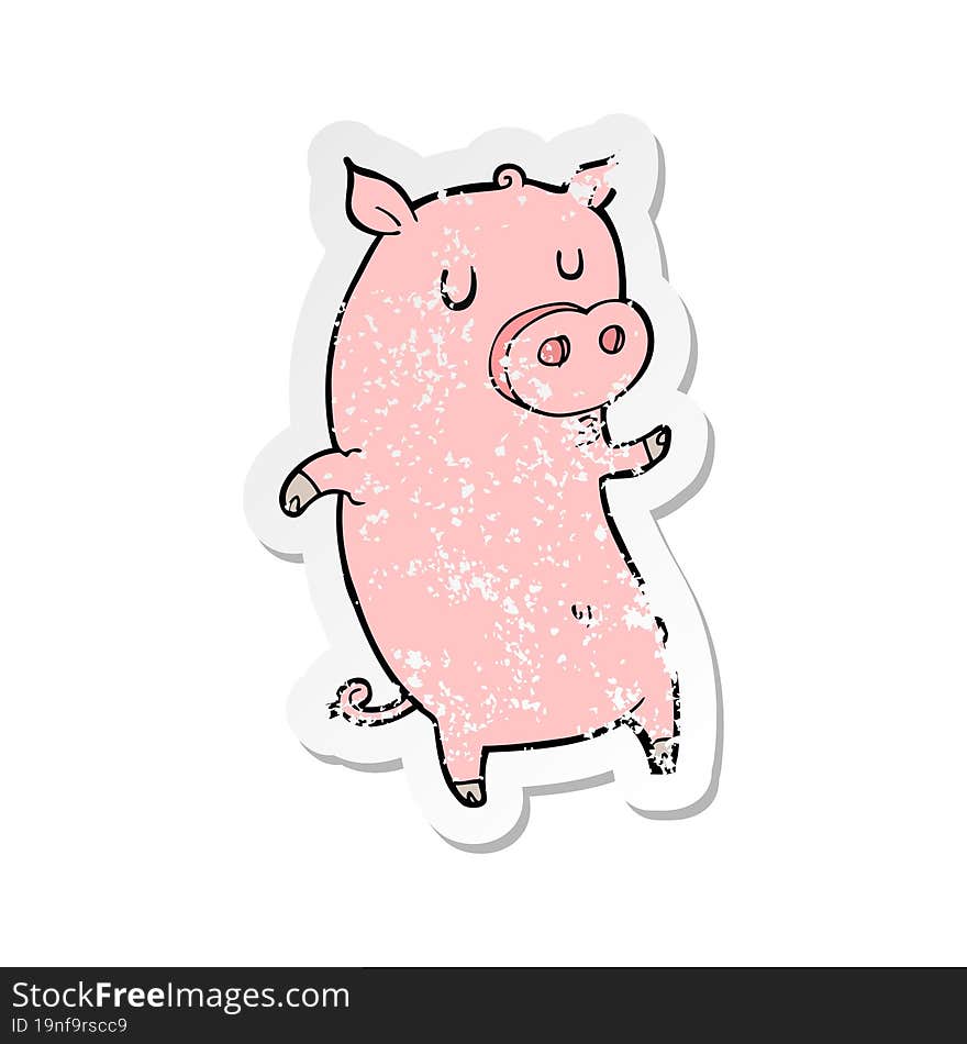 retro distressed sticker of a funny cartoon pig