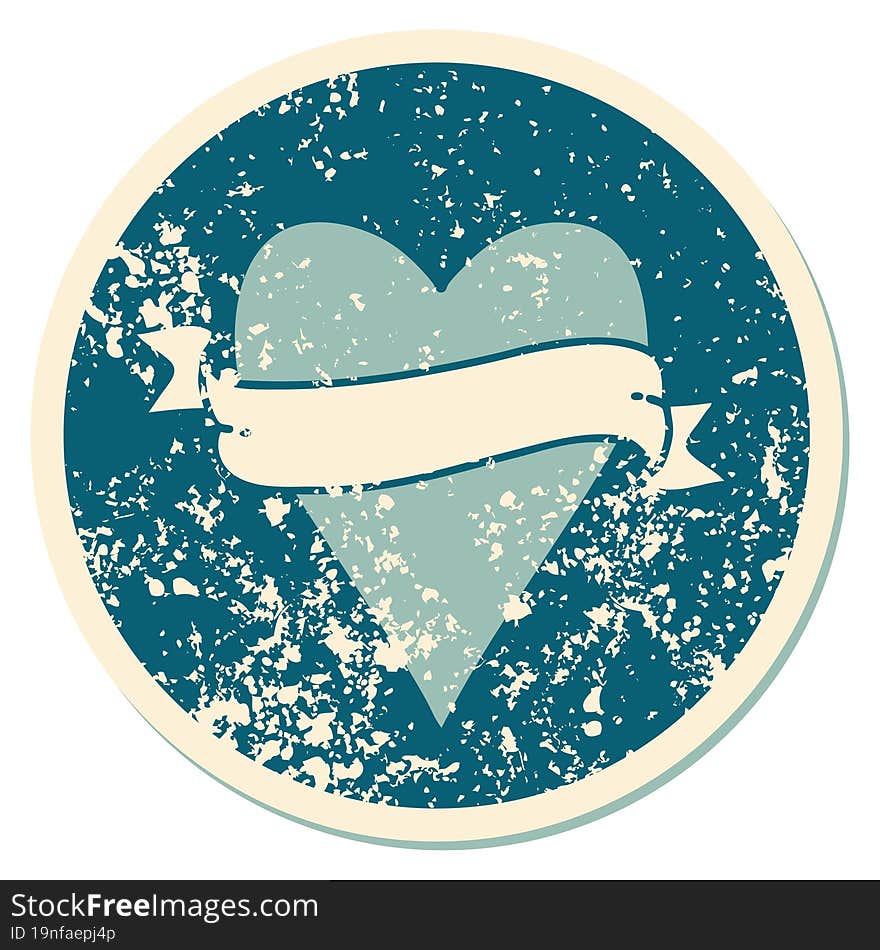 Distressed Sticker Tattoo Style Icon Of A Heart And Banner