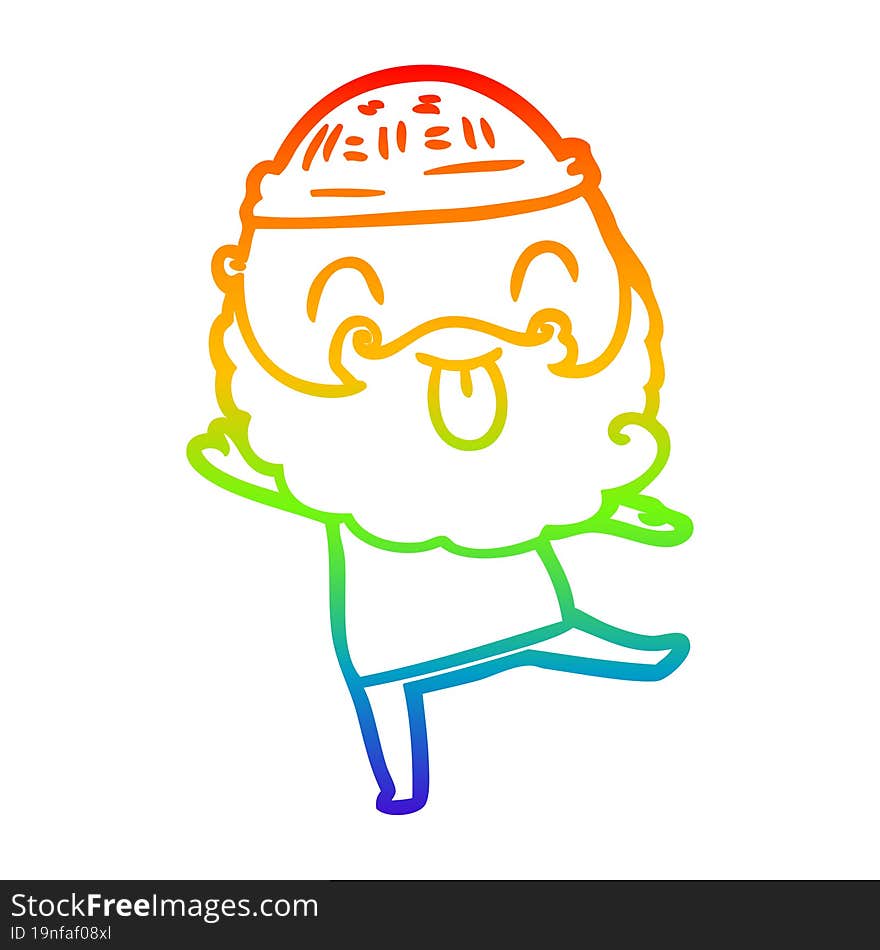 rainbow gradient line drawing dancing man with beard sticking out tongue