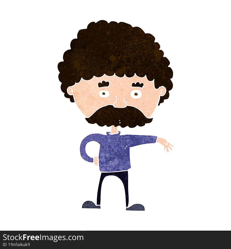 Cartoon Man With Mustache Making Camp Gesture