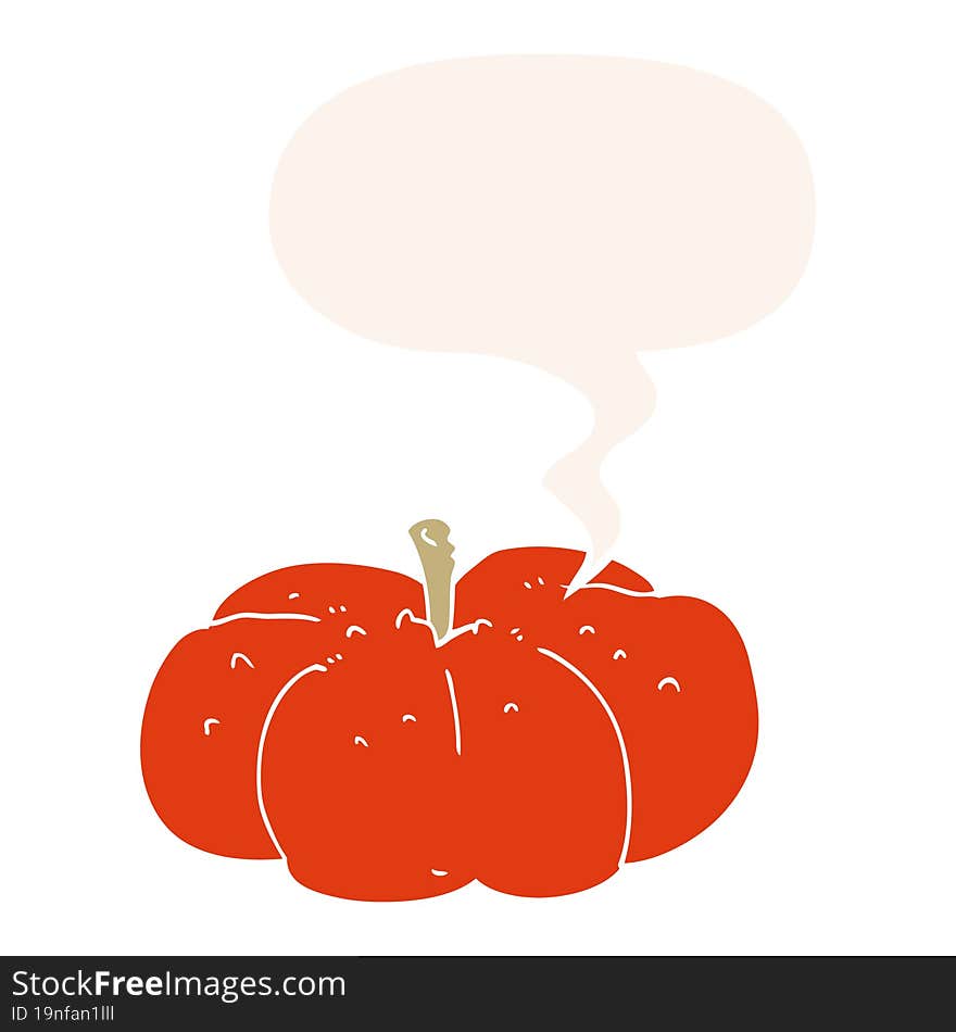 cartoon pumpkin with speech bubble in retro style