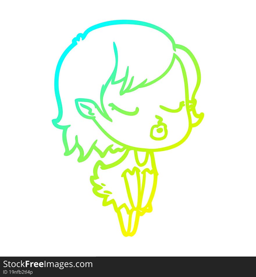 cold gradient line drawing cute cartoon vampire girl