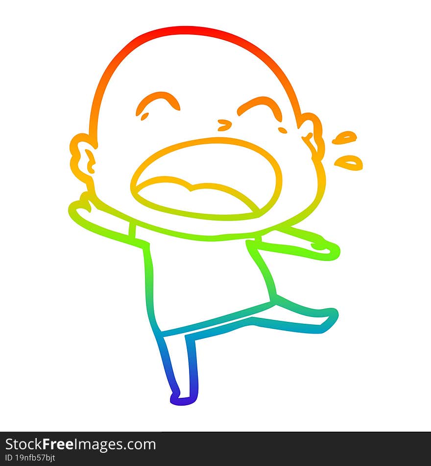 rainbow gradient line drawing cartoon shouting bald man