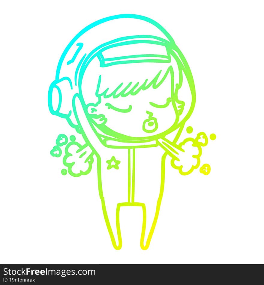 cold gradient line drawing cartoon pretty astronaut girl taking off helmet